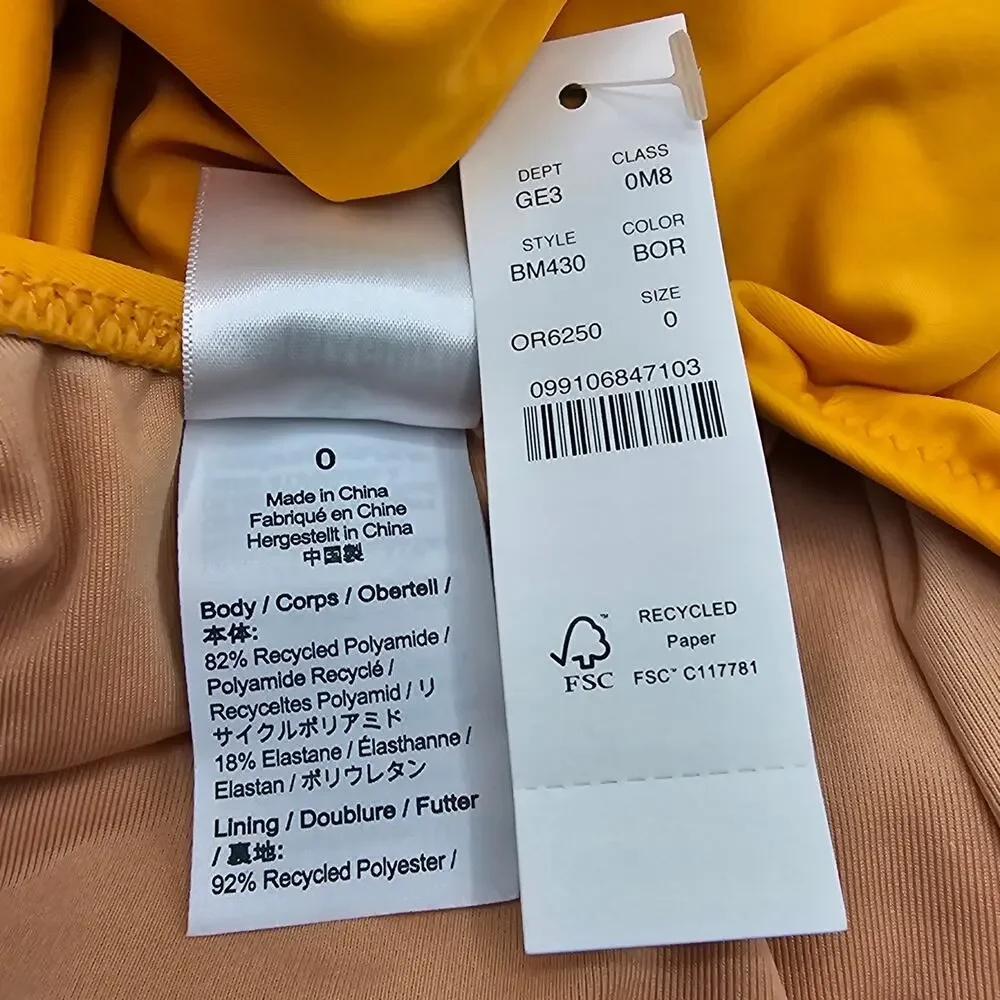 J. Crew Woman size 0 Scrunchie Strap Plunge One Piece Swimsuit Yellow Cheeky NEW